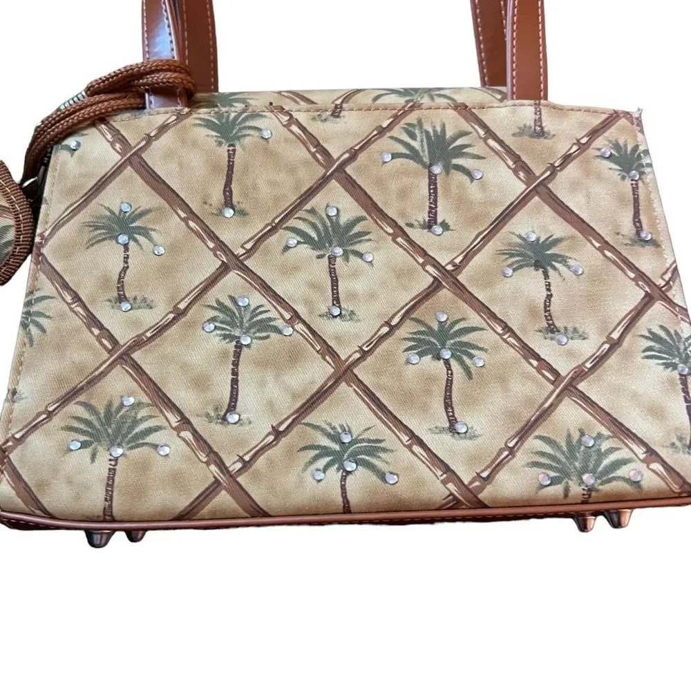 Palm‎ Tree Purse Handbag Tan Brown Green Embellishments Vacation Beach Cruise